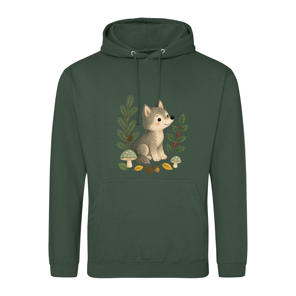 Wolf in the Winter Wood Adult Hoodie - Once Upon a Woodland Bottle Green colour variant image