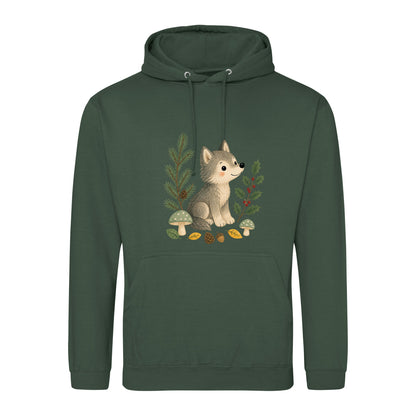 Wolf in the Winter Wood Adult Hoodie - Once Upon a Woodland Bottle Green colour variant image
