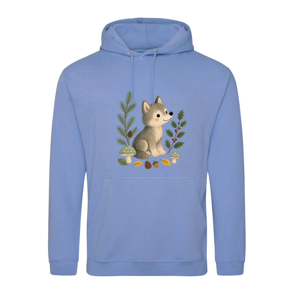 Wolf in the Winter Wood Adult Hoodie - Once Upon a Woodland Cornflower Blue colour variant image