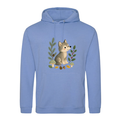 Wolf in the Winter Wood Adult Hoodie - Once Upon a Woodland Cornflower Blue colour variant image