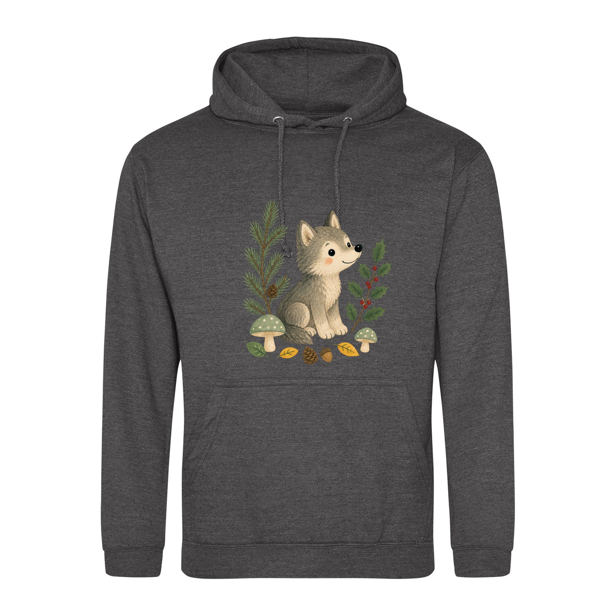 Wolf in the Winter Wood Adult Hoodie - Once Upon a Woodland Charcoal colour variant image