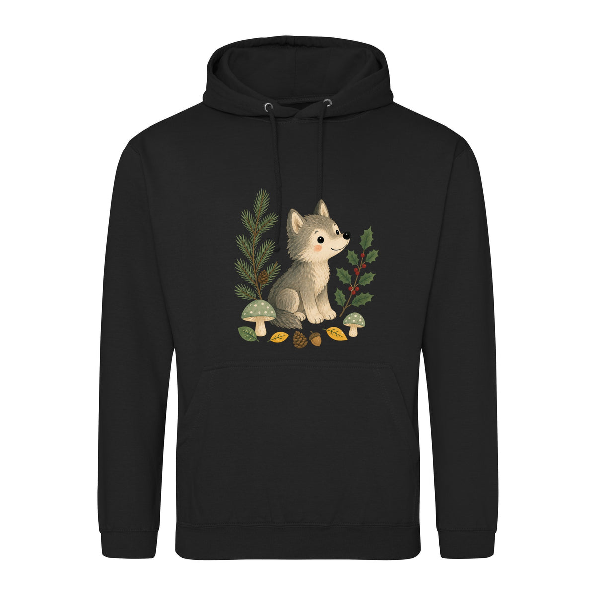 Wolf in the Winter Wood Adult Hoodie - Once Upon a Woodland Deep Black colour variant image