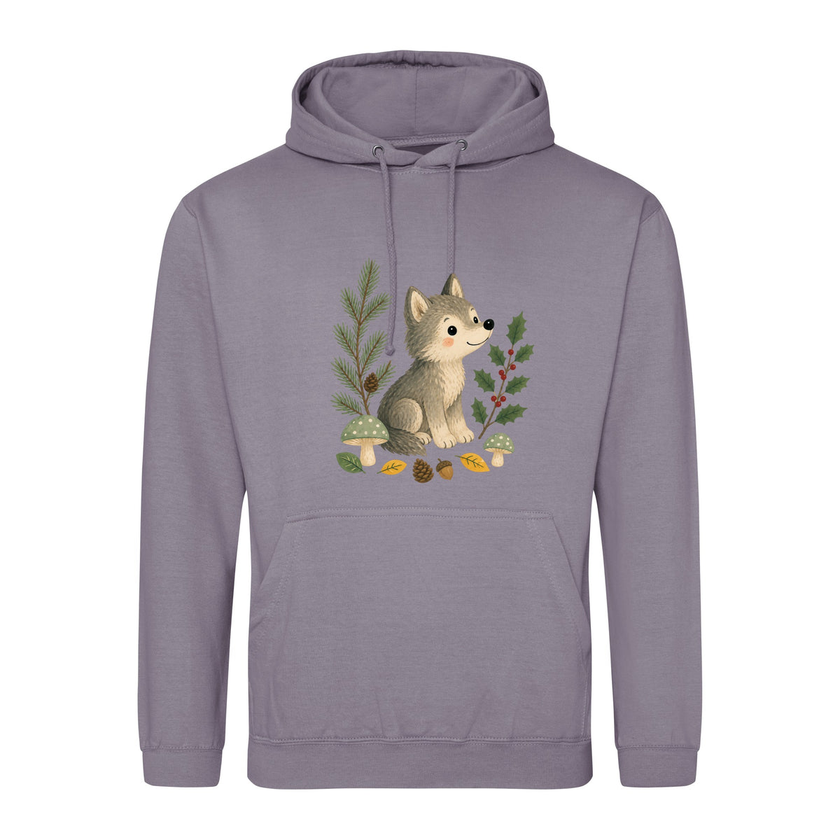 Wolf in the Winter Wood Adult Hoodie - Once Upon a Woodland Dusty Lilac colour variant image