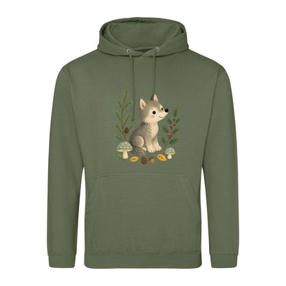 Wolf in the Winter Wood Adult Hoodie - Once Upon a Woodland Earthy Green colour variant image