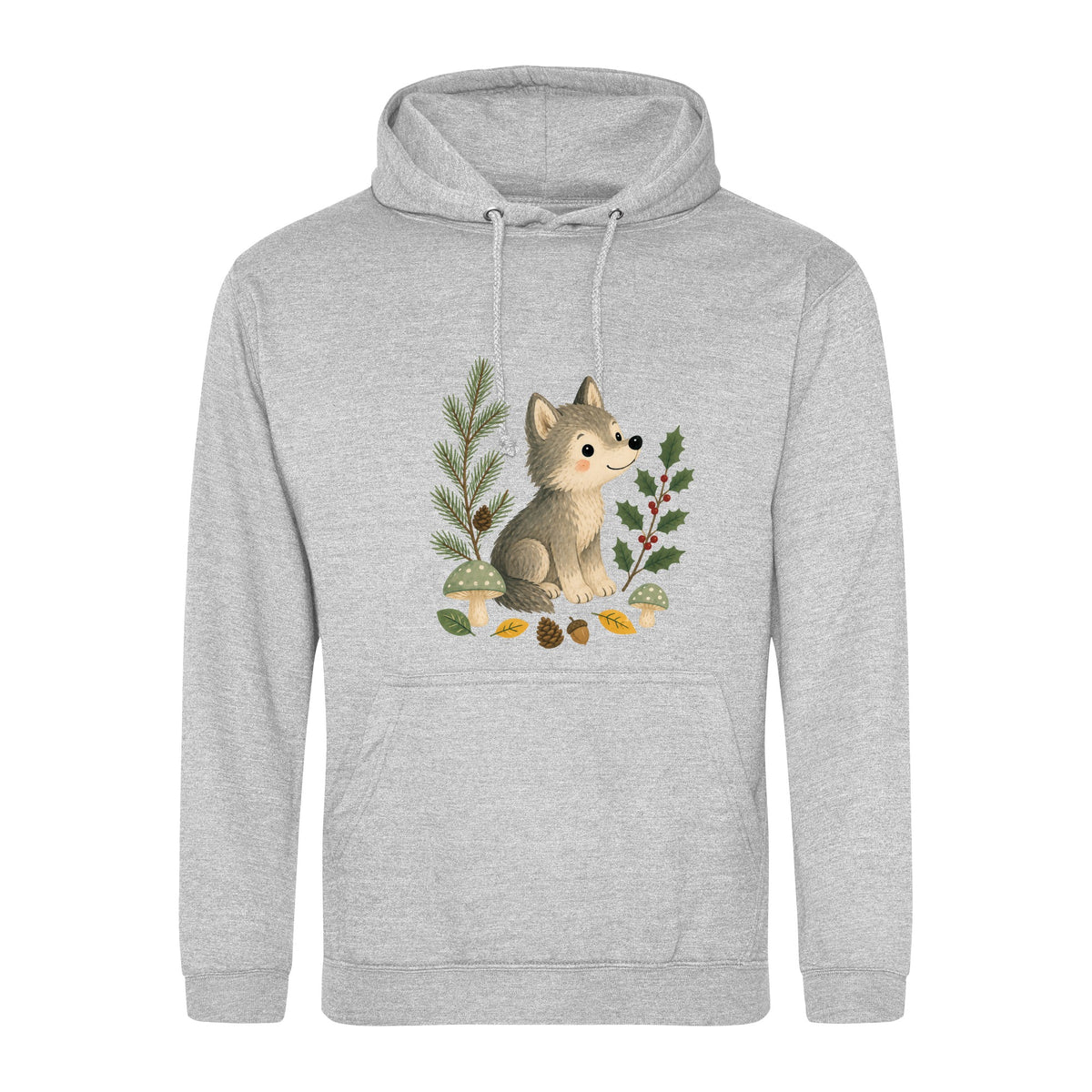 Wolf in the Winter Wood Adult Hoodie - Once Upon a Woodland Heather Grey colour variant image