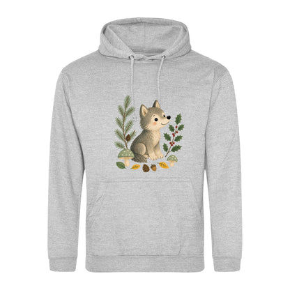 Wolf in the Winter Wood Adult Hoodie - Once Upon a Woodland Heather Grey colour variant image