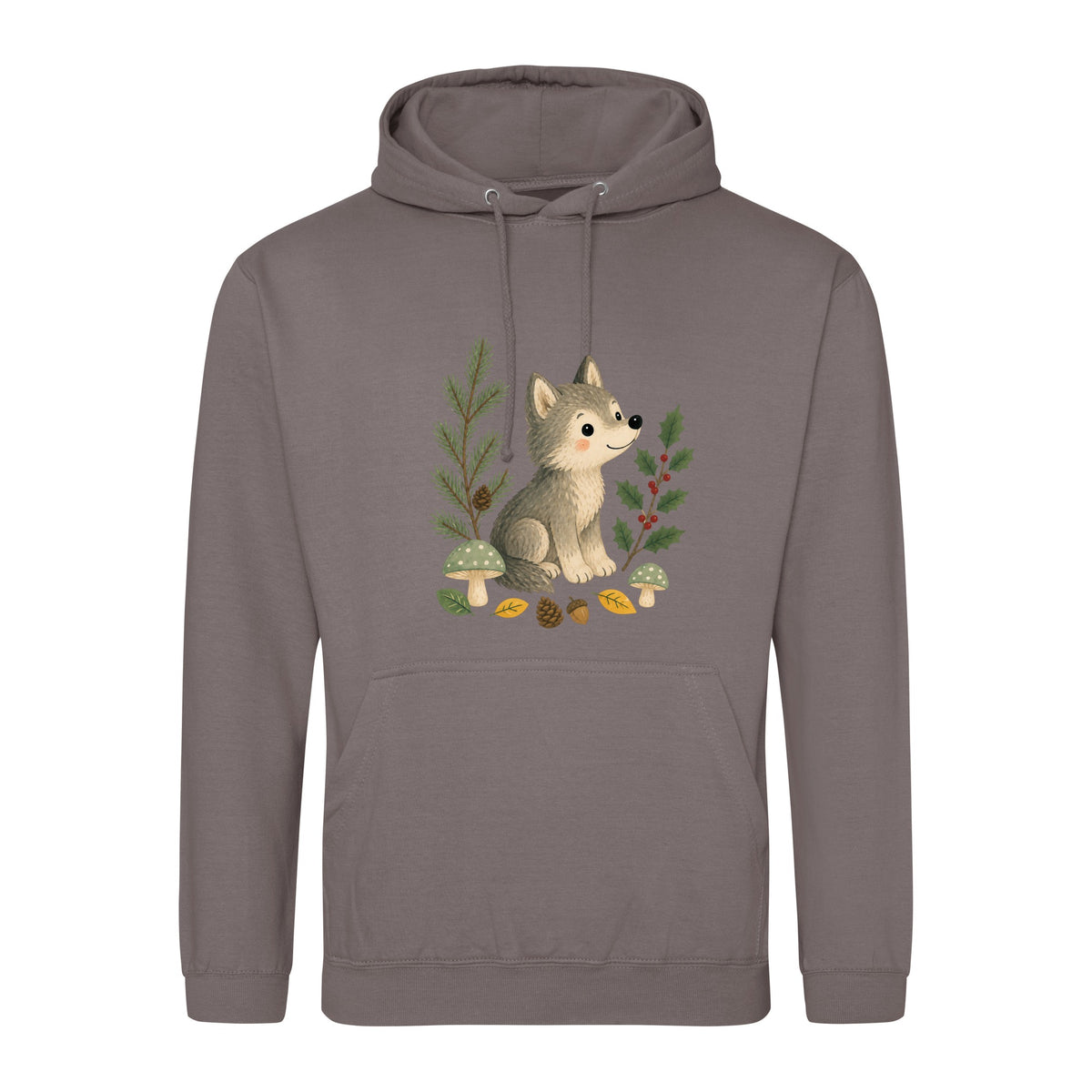 Wolf in the Winter Wood Adult Hoodie - Once Upon a Woodland Mocha Brown colour variant image