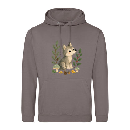 Wolf in the Winter Wood Adult Hoodie - Once Upon a Woodland Mocha Brown colour variant image