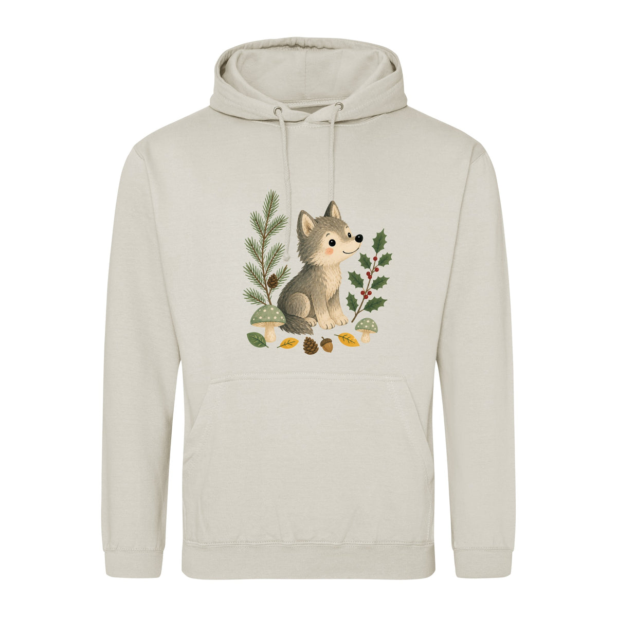 Wolf in the Winter Wood Adult Hoodie - Once Upon a Woodland Natural Stone colour variant image