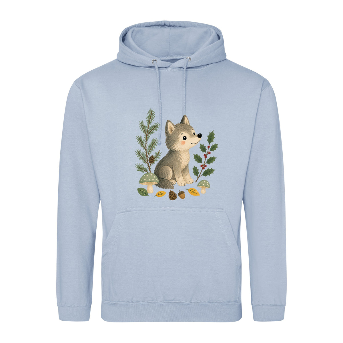 Wolf in the Winter Wood Adult Hoodie - Once Upon a Woodland Sky Blue colour variant image