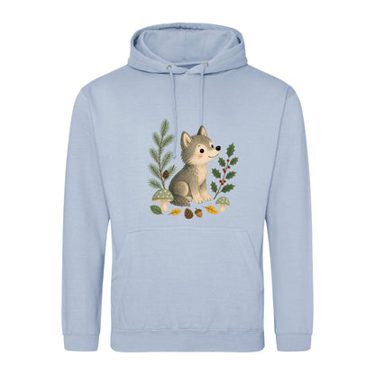 Wolf in the Winter Wood Adult Hoodie - Once Upon a Woodland Sky Blue colour variant image