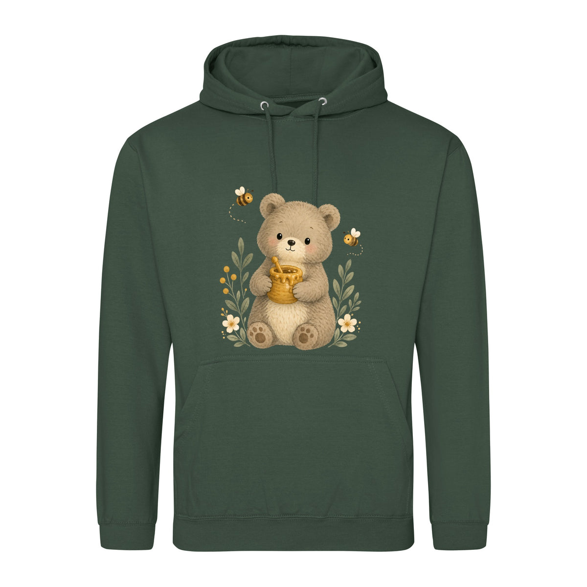 Bear and the Honey Bees Adult Hoodie - Once Upon a Woodland Bottle Green colour variant image
