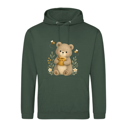 Bear and the Honey Bees Adult Hoodie - Once Upon a Woodland Bottle Green colour variant image
