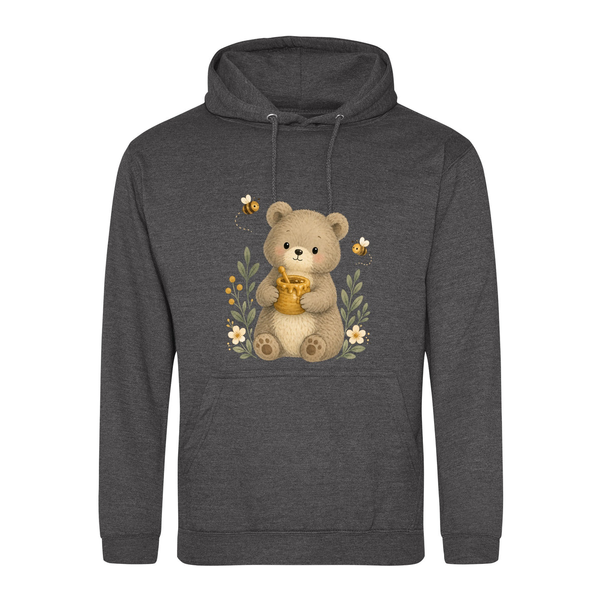 Bear and the Honey Bees Adult Hoodie - Once Upon a Woodland Charcoal colour variant image
