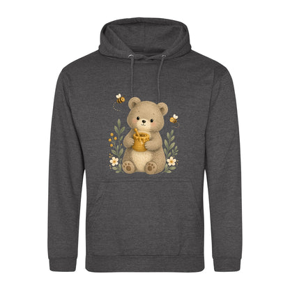 Bear and the Honey Bees Adult Hoodie - Once Upon a Woodland Charcoal colour variant image