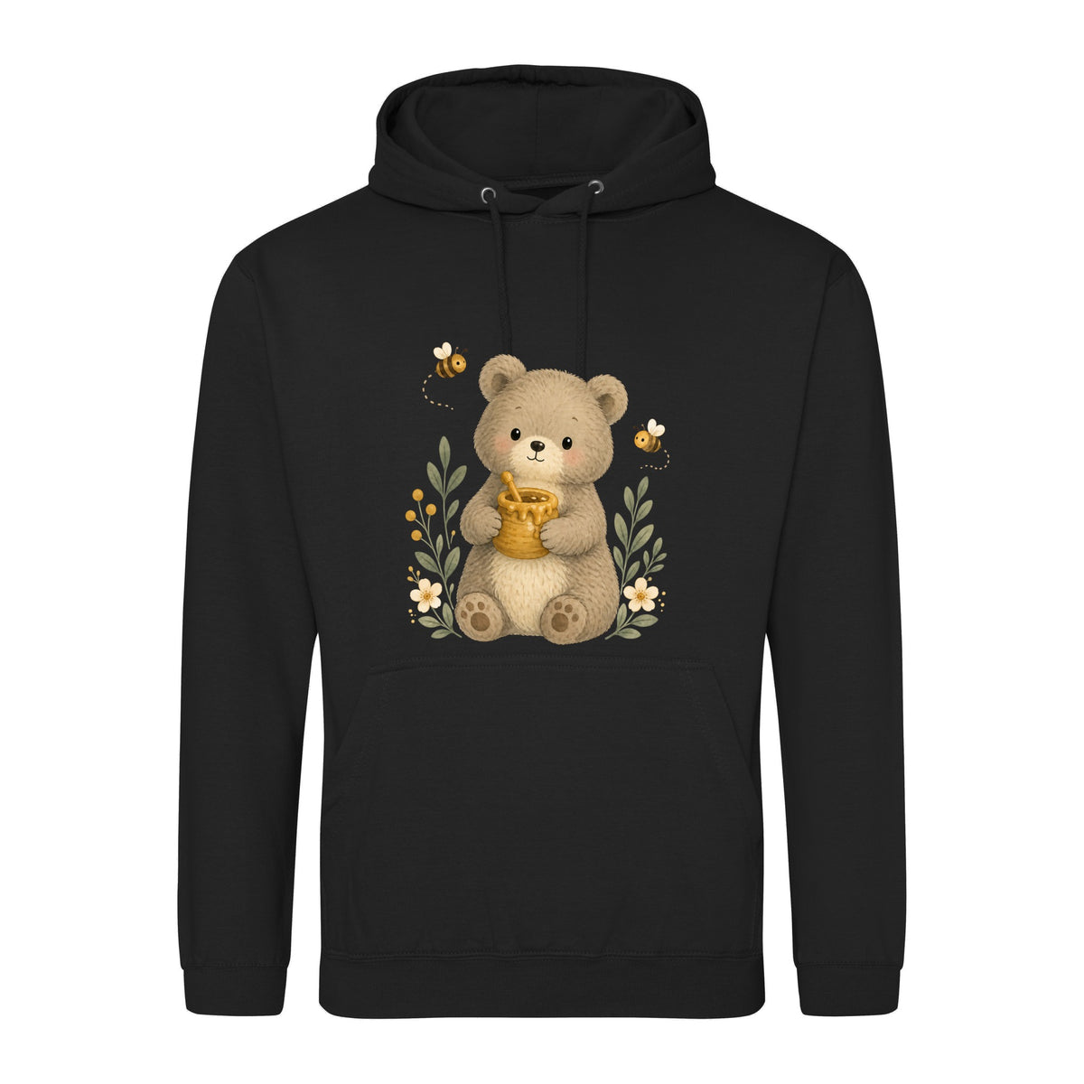 Bear and the Honey Bees Adult Hoodie - Once Upon a Woodland Deep Black colour variant image