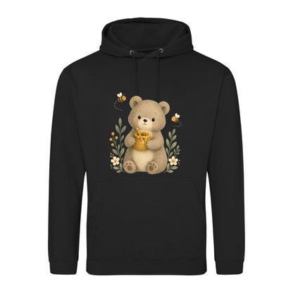 Bear and the Honey Bees Adult Hoodie - Once Upon a Woodland Deep Black colour variant image
