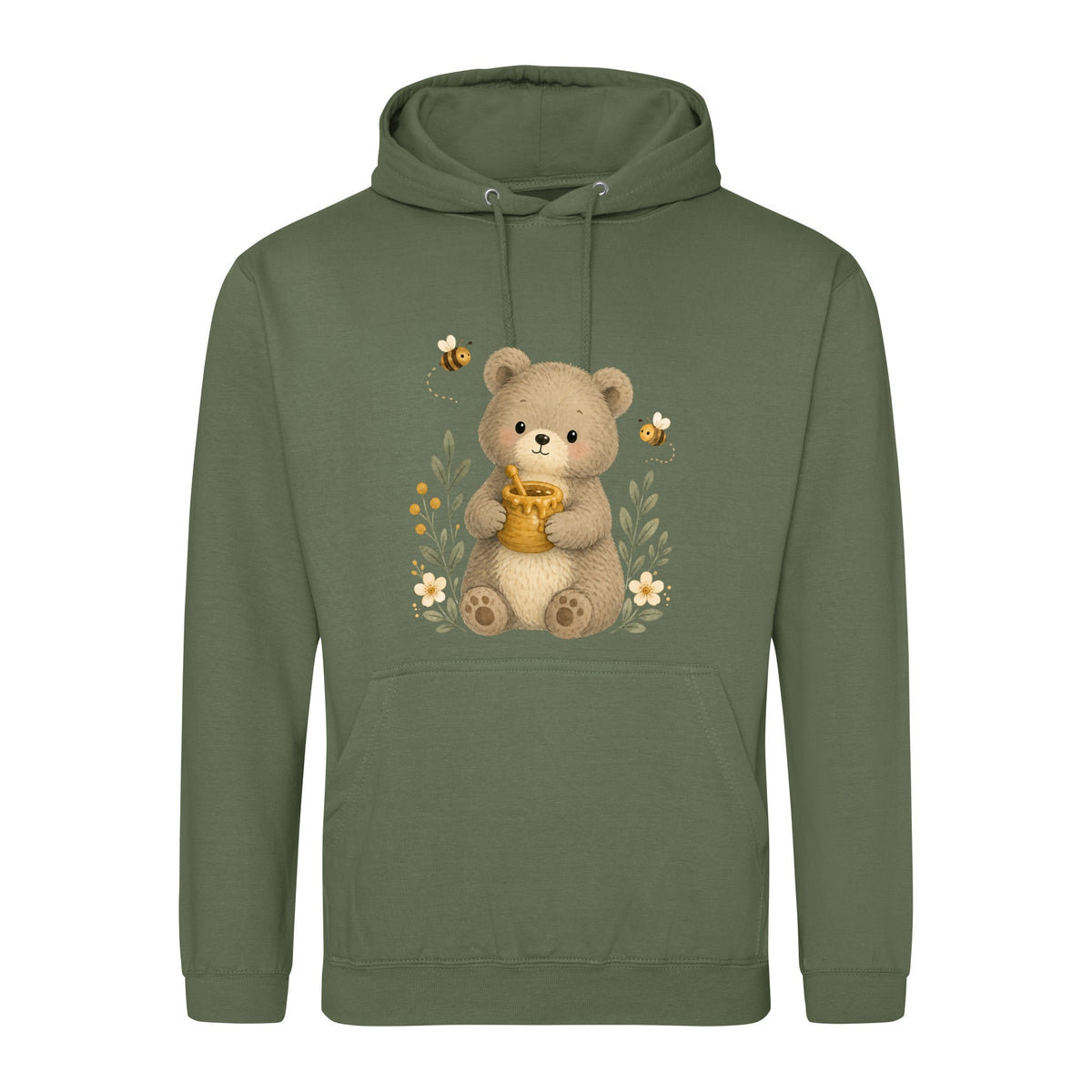 Bear and the Honey Bees Adult Hoodie - Once Upon a Woodland Earthy Green colour variant image