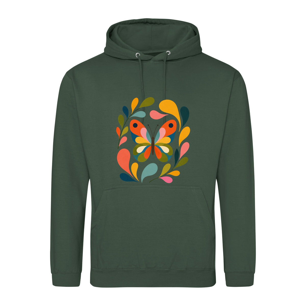 Wings in Bloom Adult Hoodie - Freeform Fauna Bottle Green colour variant image
