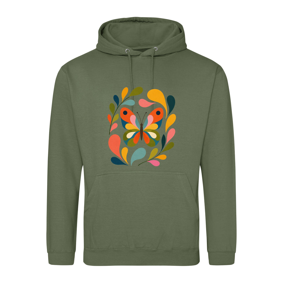 Wings in Bloom Adult Hoodie - Freeform Fauna Earthy Green colour variant image