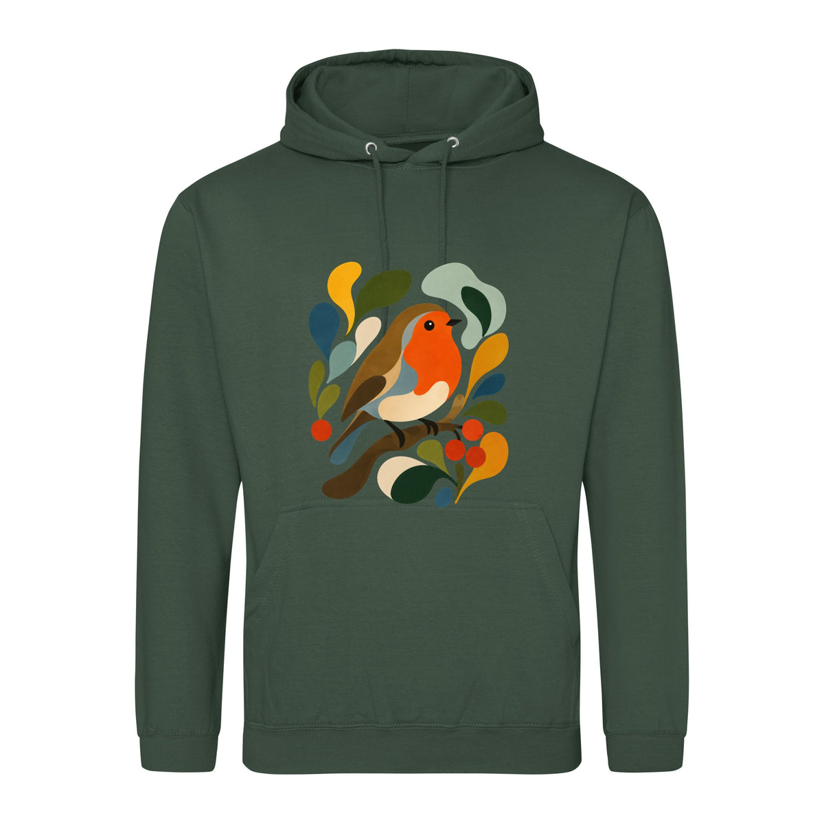 Hedgerow Harmony Adult Hoodie - Freeform Fauna Bottle Green colour variant image