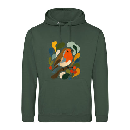 Hedgerow Harmony Adult Hoodie - Freeform Fauna Bottle Green colour variant image