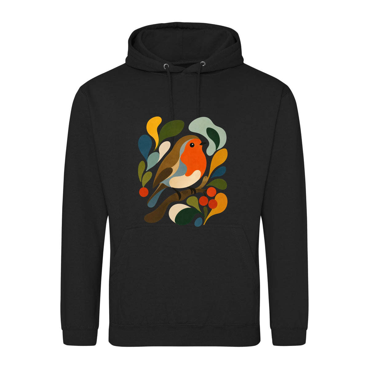 Hedgerow Harmony Adult Hoodie - Freeform Fauna Deep Black colour variant image