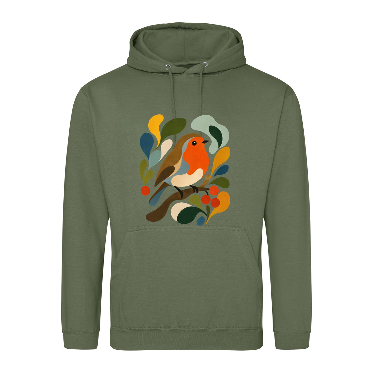 Hedgerow Harmony Adult Hoodie - Freeform Fauna Earthy Green colour variant image