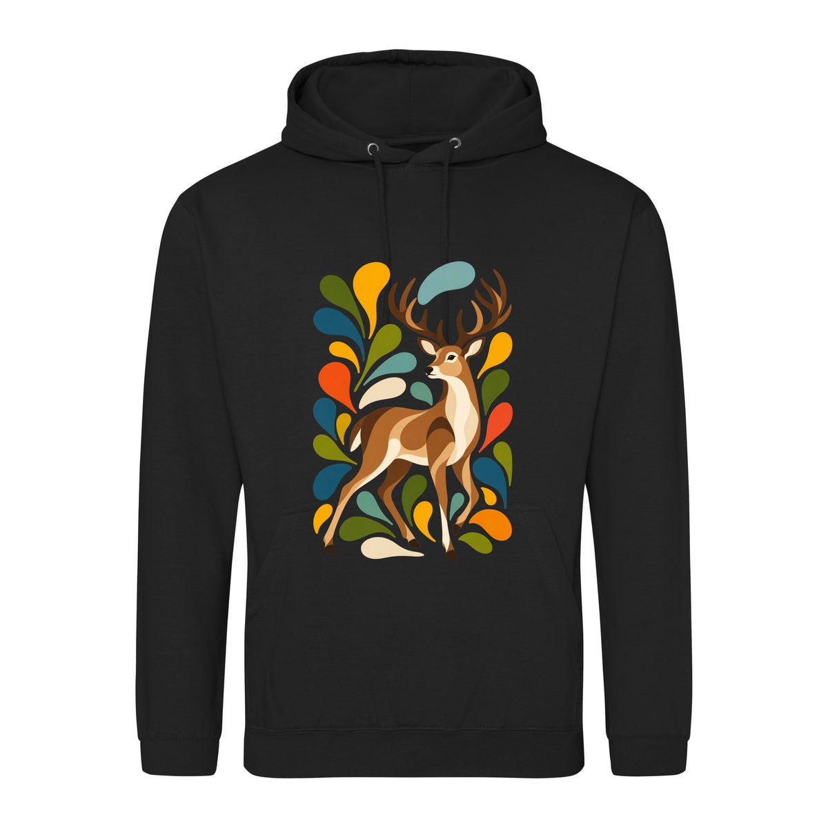 Woodland Majesty Adult Hoodie - Freeform Fauna Deep Black colour variant image