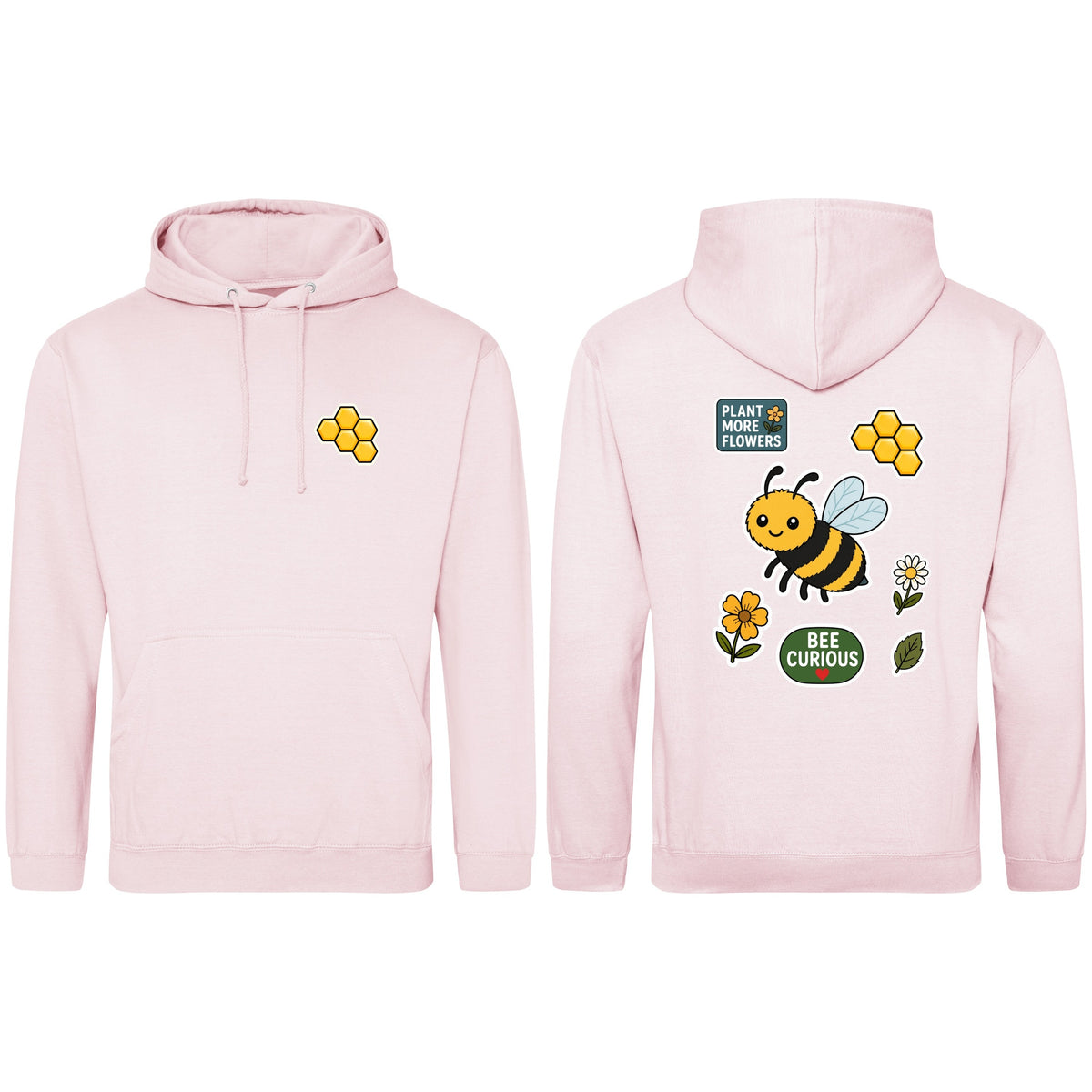 Bee Curious Adult Hoodie - Badges of the Wild Baby Pink colour variant image