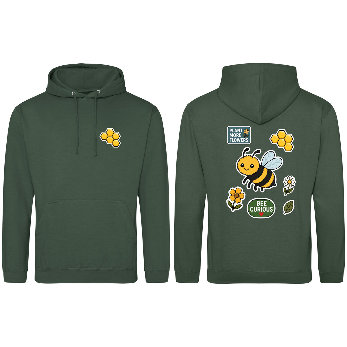 Bee Curious Adult Hoodie - Badges of the Wild Bottle Green colour variant image