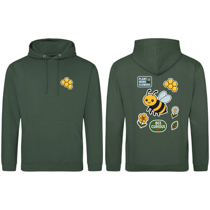 Bee Curious Adult Hoodie - Badges of the Wild Bottle Green colour variant image