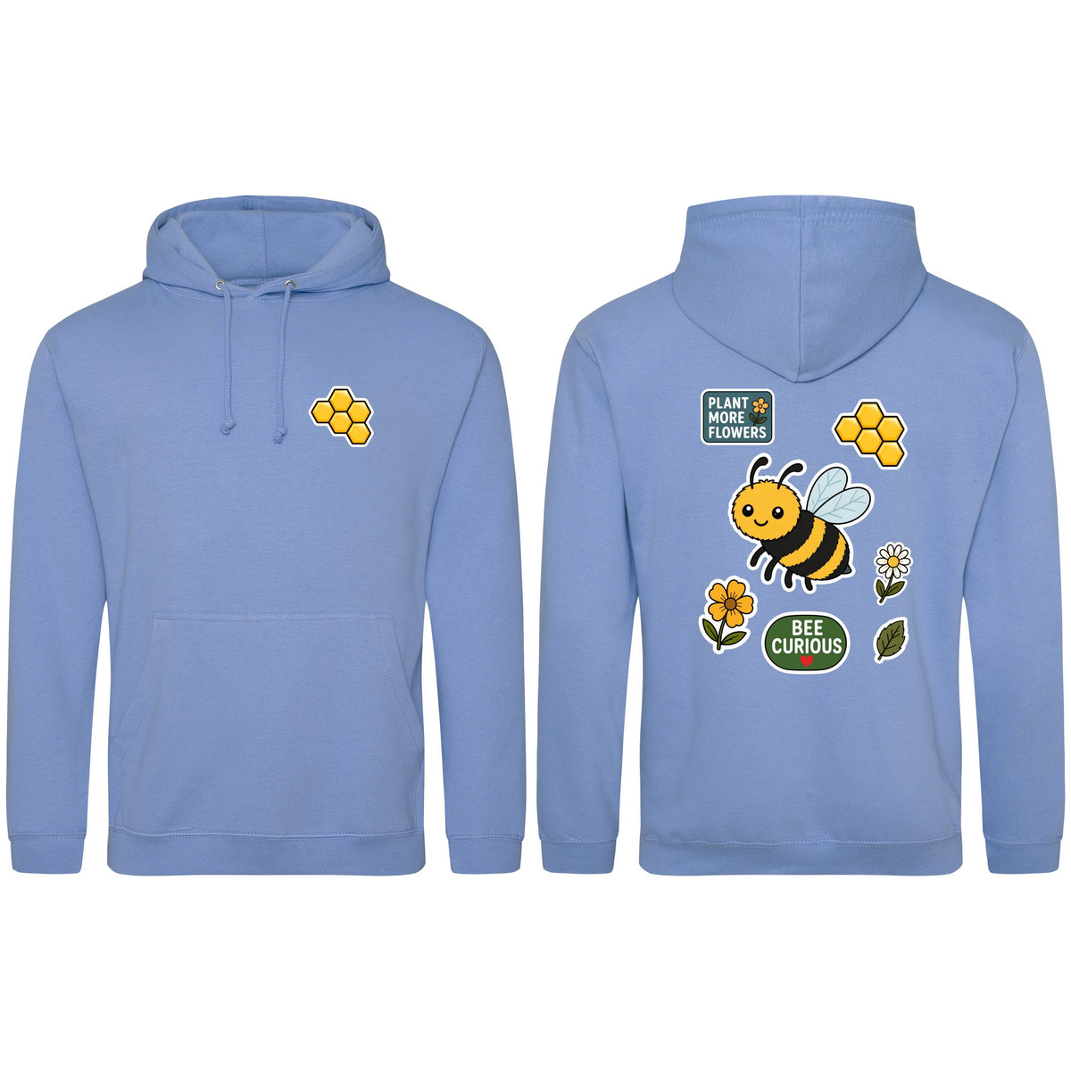 Bee Curious Adult Hoodie - Badges of the Wild Cornflower Blue colour variant image