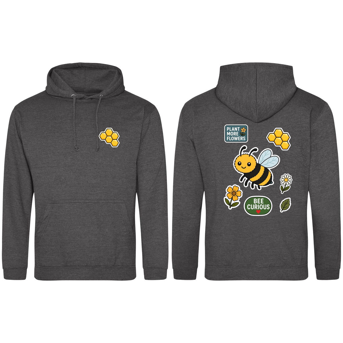 Bee Curious Adult Hoodie - Badges of the Wild Charcoal colour variant image