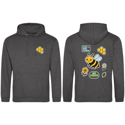 Bee Curious Adult Hoodie - Badges of the Wild Charcoal colour variant image