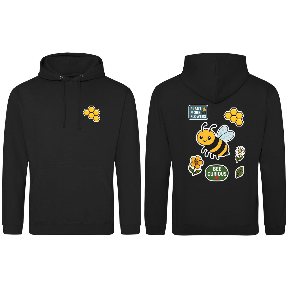 Bee Curious Adult Hoodie - Badges of the Wild Deep Black colour variant image