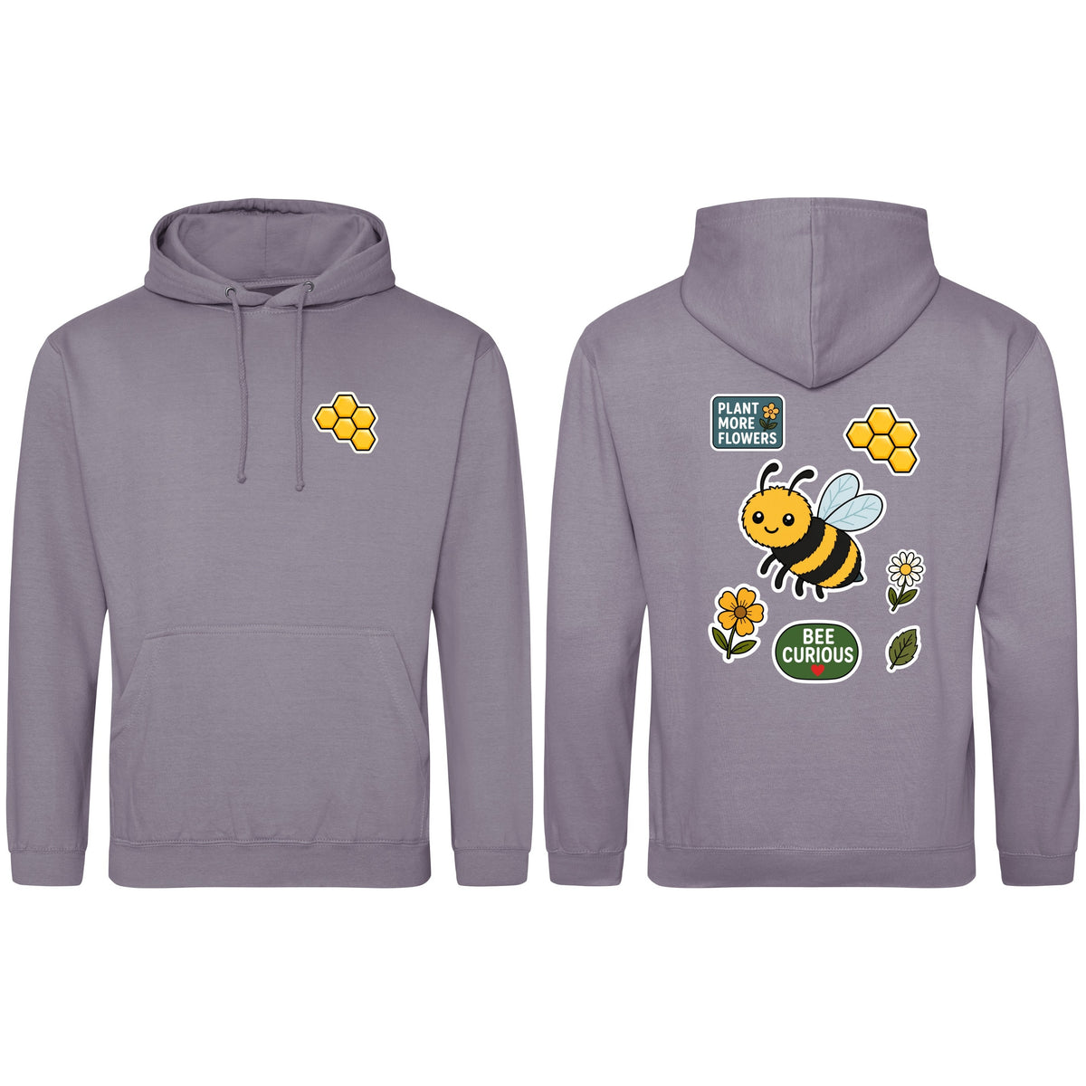 Bee Curious Adult Hoodie - Badges of the Wild Dusty Lilac colour variant image