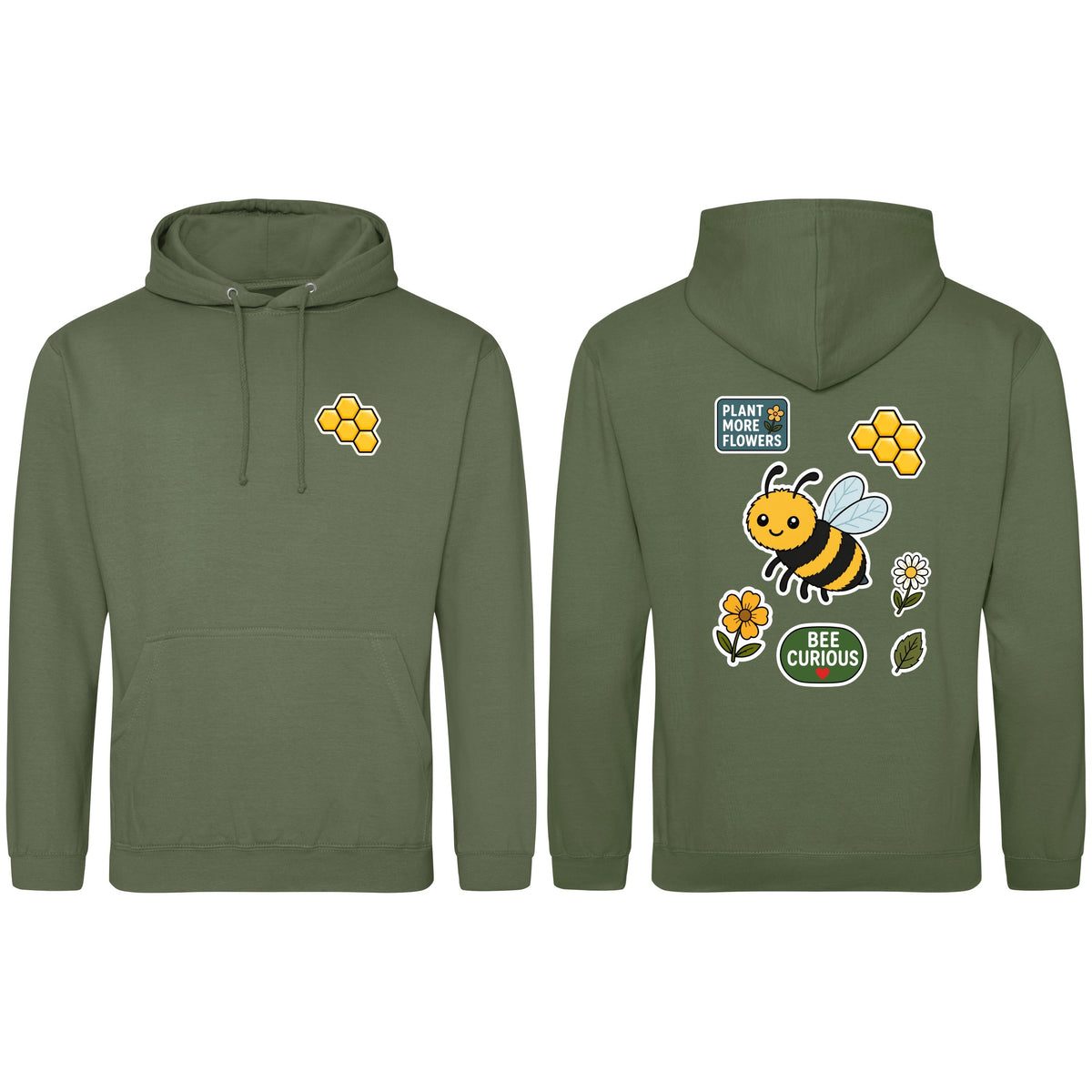Bee Curious Adult Hoodie - Badges of the Wild Earthy Green colour variant image