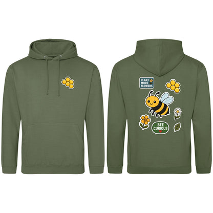 Bee Curious Adult Hoodie - Badges of the Wild Earthy Green colour variant image