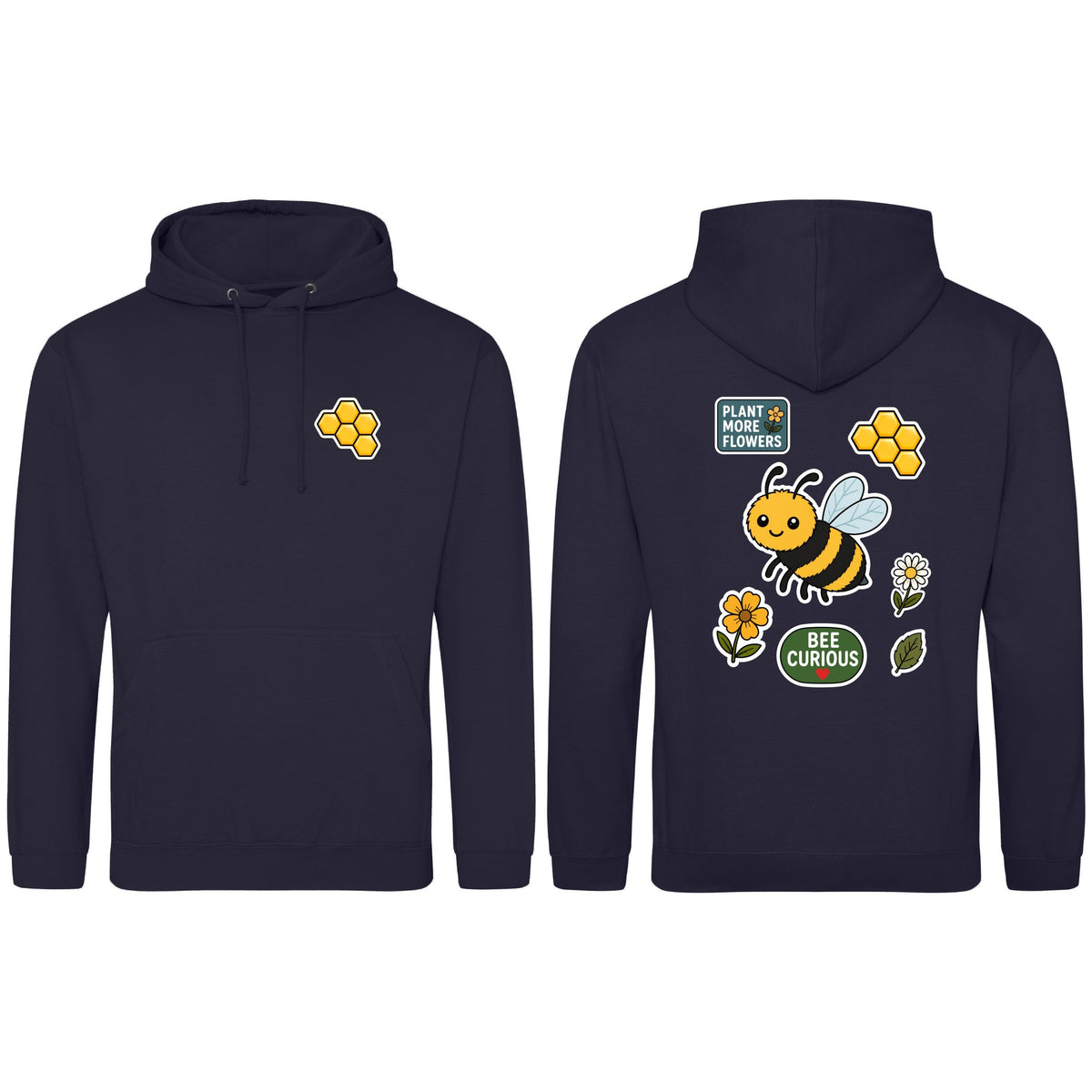 Bee Curious Adult Hoodie - Badges of the Wild French Navy colour variant image
