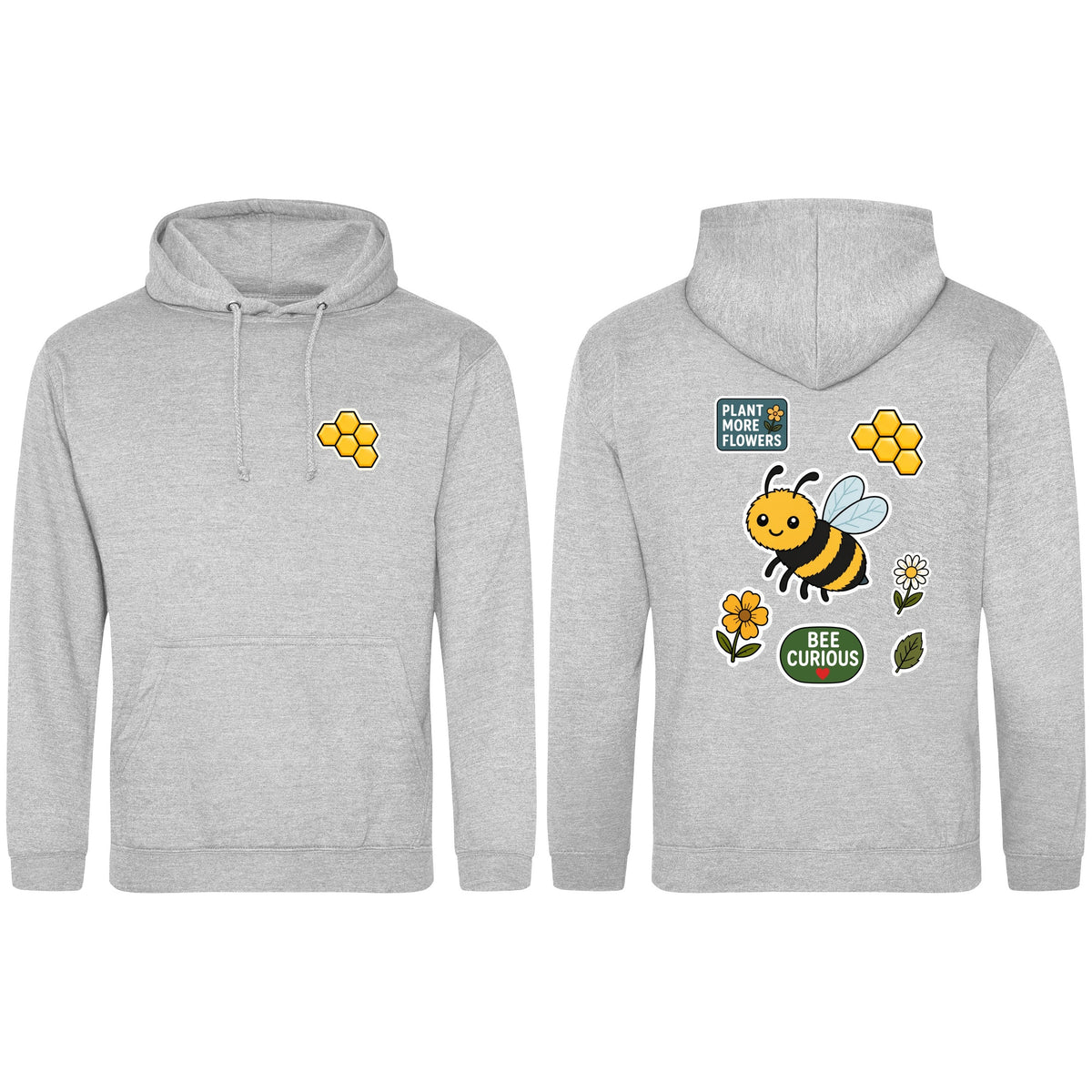 Bee Curious Adult Hoodie - Badges of the Wild Heather Grey colour variant image
