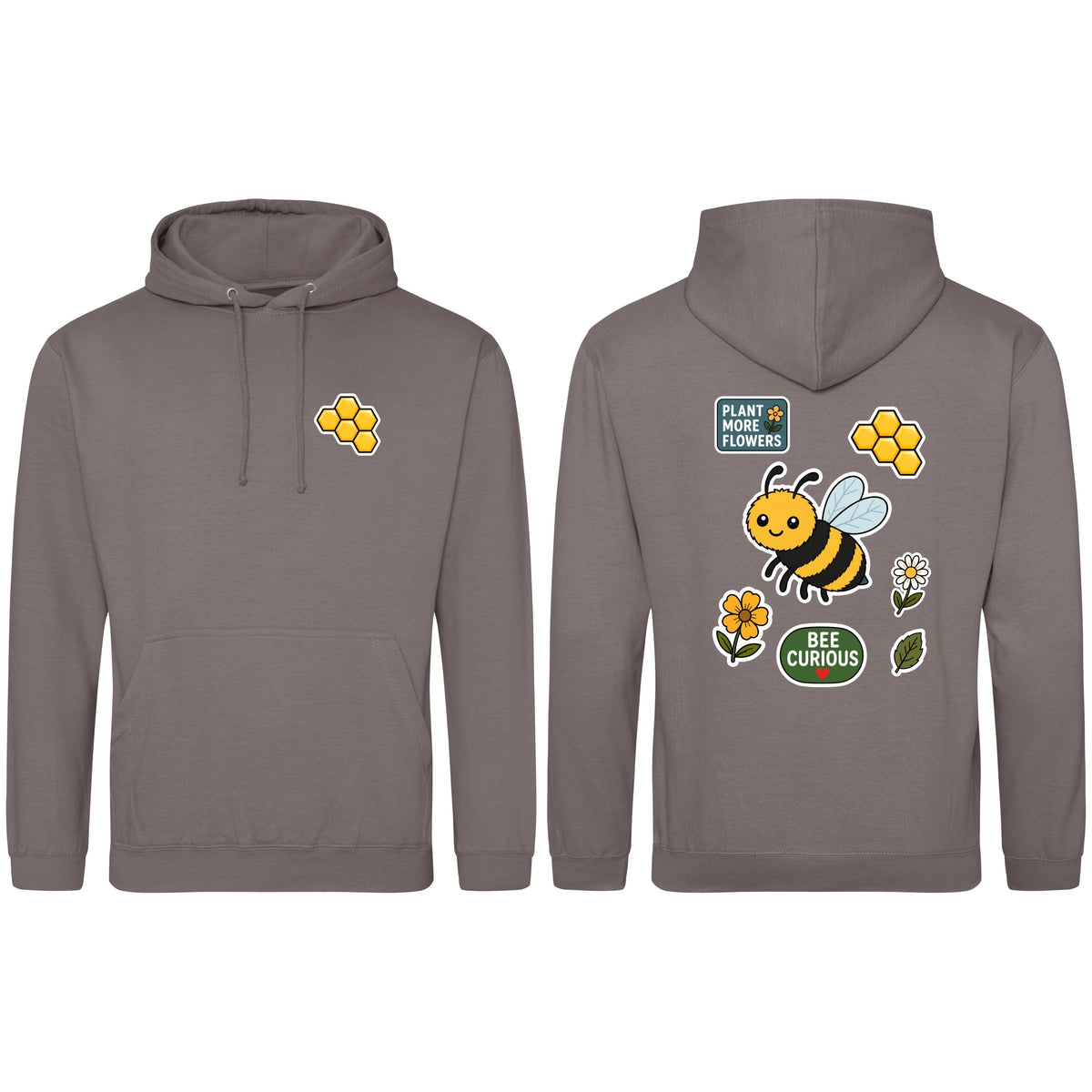 Bee Curious Adult Hoodie - Badges of the Wild Mocha Brown colour variant image