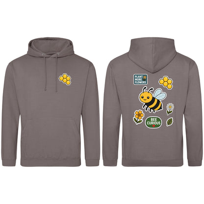 Bee Curious Adult Hoodie - Badges of the Wild Mocha Brown colour variant image