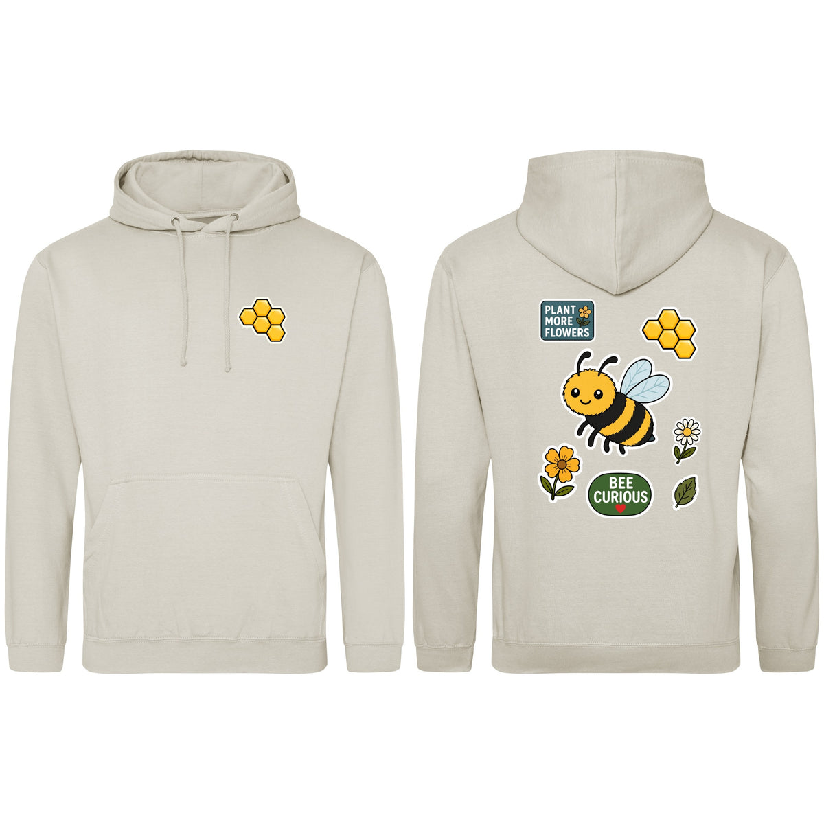 Bee Curious Adult Hoodie - Badges of the Wild Natural Stone colour variant image