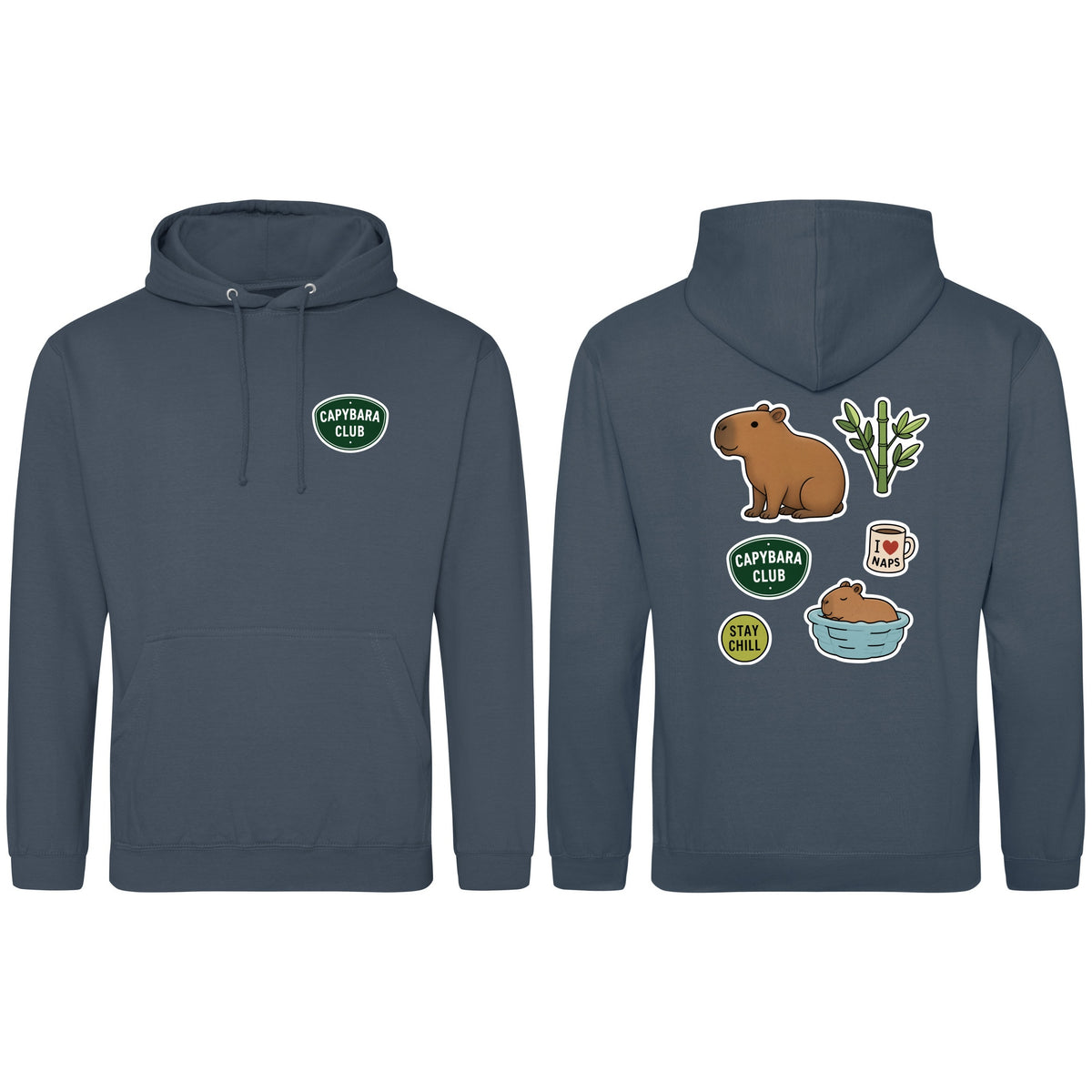 Capybara Chill Club Adult Hoodie - Badges of the Wild Airforce Blue colour variant image