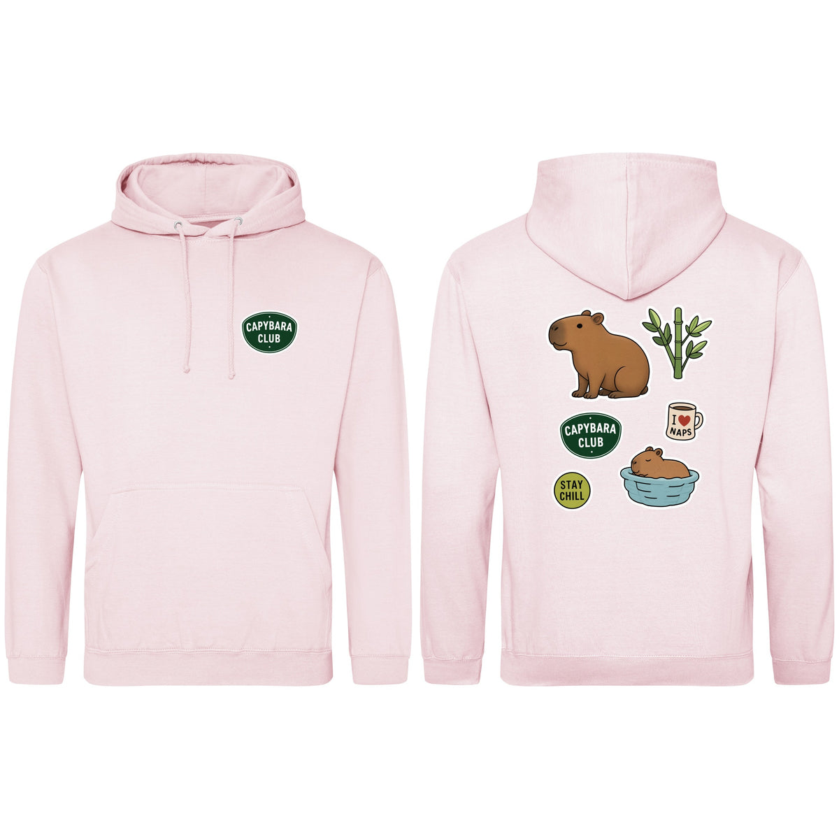 Capybara Chill Club Adult Hoodie - Badges of the Wild Baby Pink colour variant image
