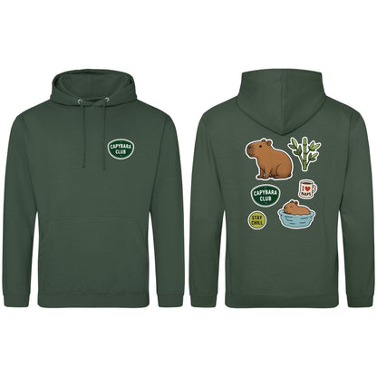 Capybara Chill Club Adult Hoodie - Badges of the Wild Bottle Green colour variant image