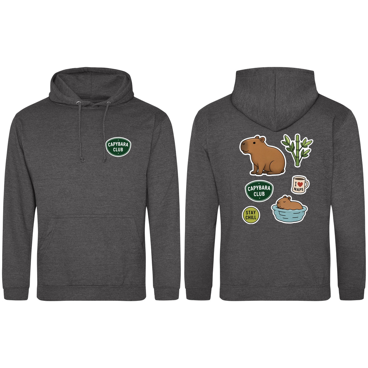 Capybara Chill Club Adult Hoodie - Badges of the Wild Charcoal colour variant image