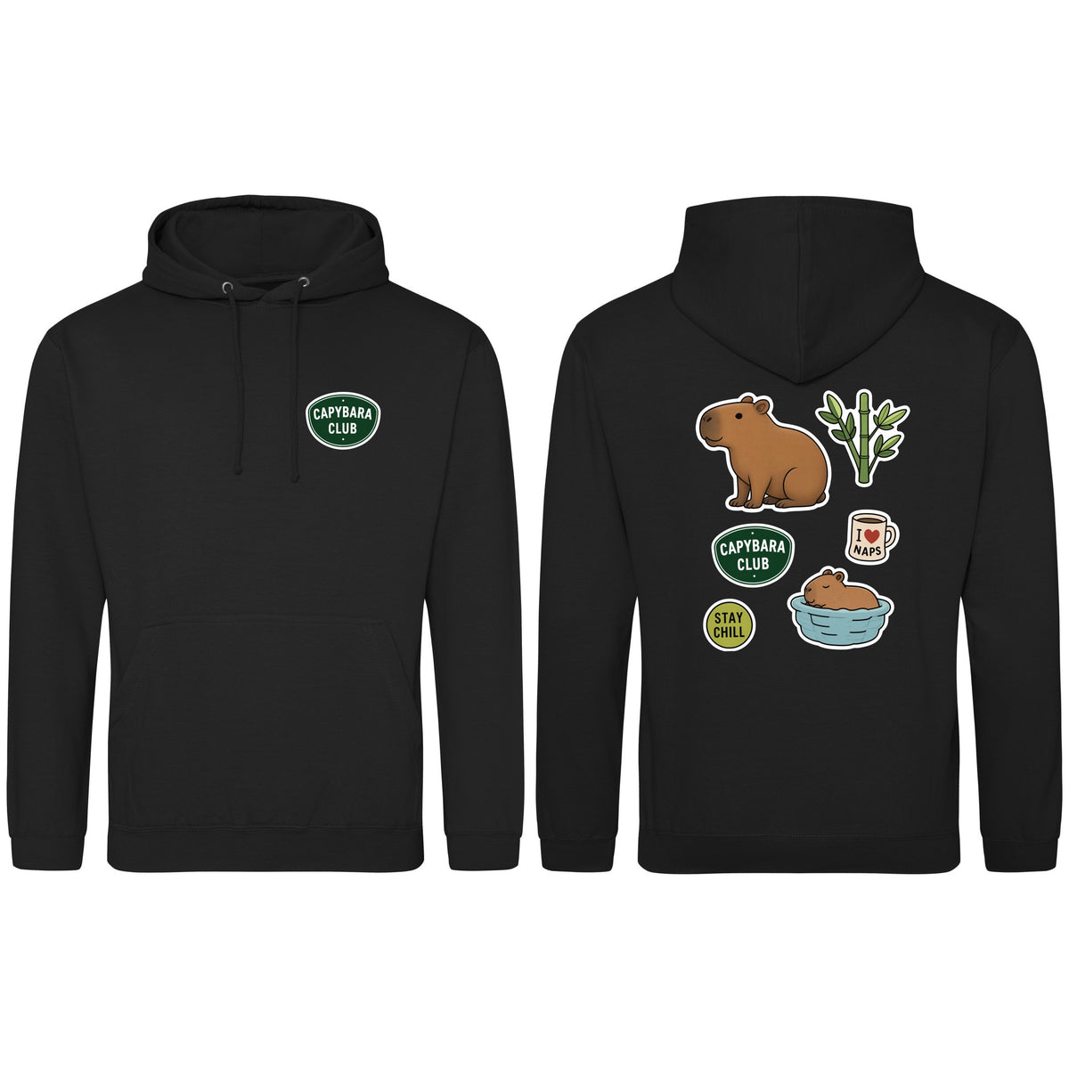 Capybara Chill Club Adult Hoodie - Badges of the Wild Deep Black colour variant image