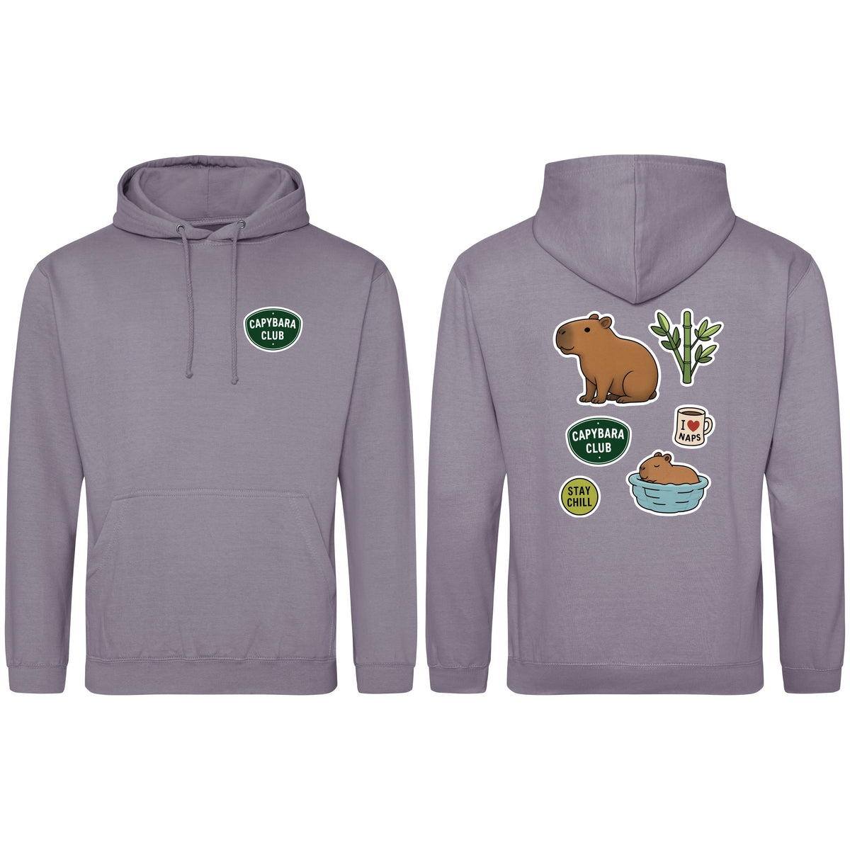 Capybara Chill Club Adult Hoodie - Badges of the Wild Dusty Lilac colour variant image